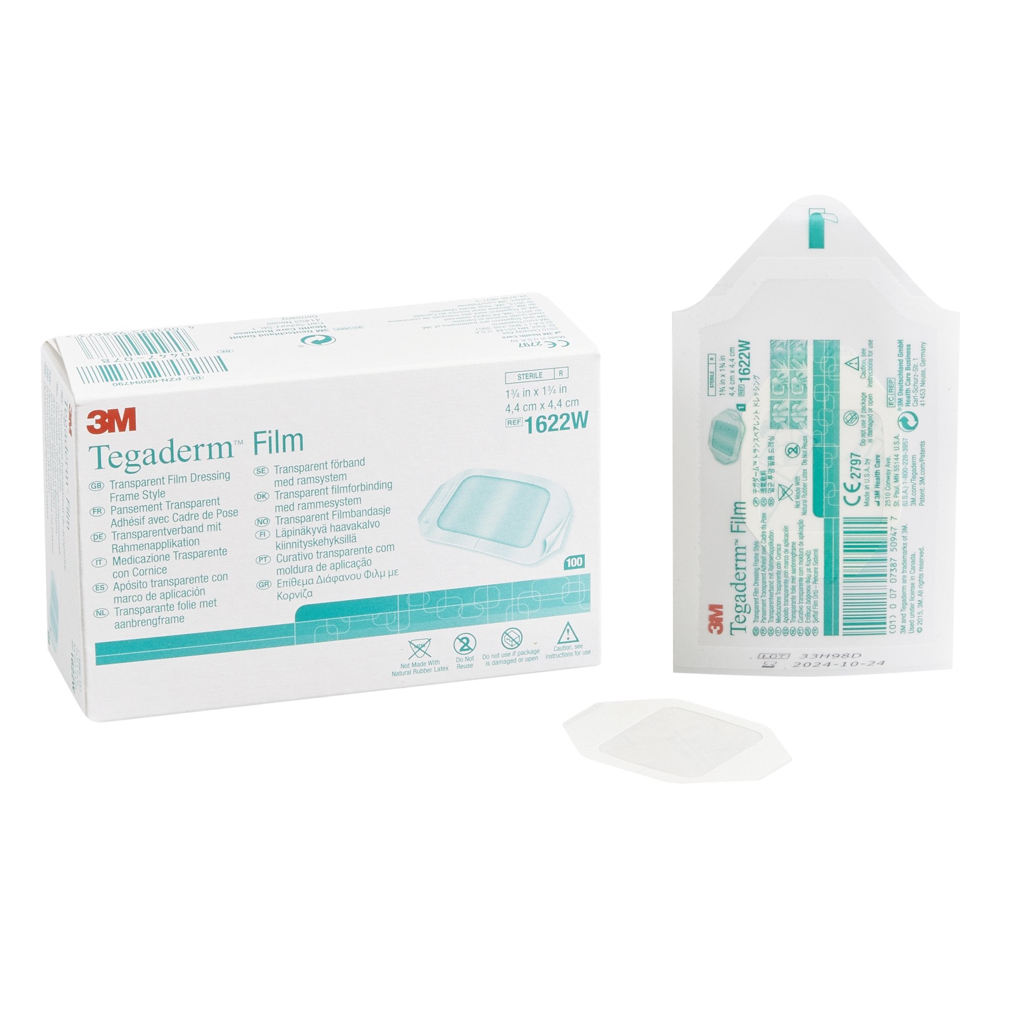 3M™ Tegaderm™ 1622W Transparent Sterile Film Dressing, 1-3/4 x 1-3/4 Inch,  100/BX