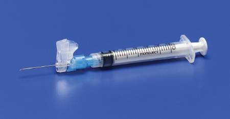 Syringe with Hypodermic Needle Magellan™ 1 mL 25 Gauge 5/8 Inch Attached Needle Sliding Safety Needle Box of 50