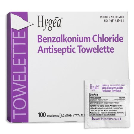 Sanitizing Skin Wipe Hygea® Individual Packet BZK (Benzalkonium Chloride) Scented 100 Count