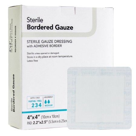DermaRite® 00262E Adhesive Dressing Bordered Gauze Square White Sterile 25 per Box