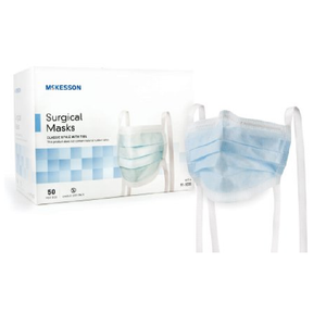 Surgical Mask McKesson Pleated Tie Closure One Size Fits Most Blue NonSterile ASTM Level 1 Adult