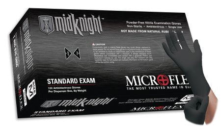 Microflex Midknight MK-296-M Black Disposable Nitrile Gloves, Latex-Free, Powder-Free Glove for Mechanics, Automotive, Cleaning or Tattoo Artists, Medical/Exam Grade, Size Medium, 4.7Mil Thickness