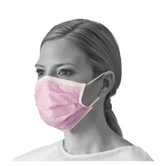 Medline ASTM Level 3 Procedure Face Mask with Ear Loops and Thermal Bond Inner, Pink/White striped, NON27712EL