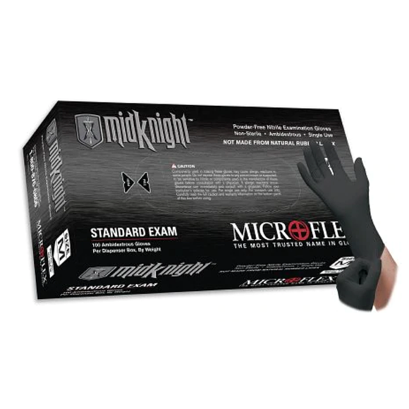 Microflex Midknight MK-296-S Black Disposable Nitrile Gloves, Latex-Free, Powder-Free Glove for Mechanics, Automotive, Cleaning or Tattoo Artists, Medical/Exam Grade, Size Small, 4.7Mil Thickness