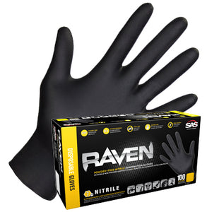 SAS Safety 66516 Raven Powder-Free Nitrile Disposable Glove, Small, 7Mil thickness 100 per Box