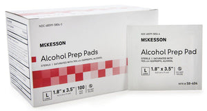 McKesson 58-404 Alcohol Prep Pad 70% Strength Isopropyl Alcohol Individual Packet Large Sterile 100 per Box