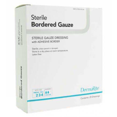 DermaRite 11450 Bordrered Gauze Adhesive Dressing, 4 x 5 Inch, 25/BX