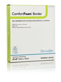 DermaRite ComfortFoam™ 00317E Sterile Adhesive Silicone Foam Dressing with Border 4 x 4 Inch 10/BX