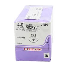 Suture with Needle Coated Vicryl™ Absorbable Undyed Braided Size 4-0 18 Inch Suture 1-Needle 19 mm 3/8 Circle Precision Point Reverse Cutting Needle Ethicon J496G 12/BX Sutures Ethicon 