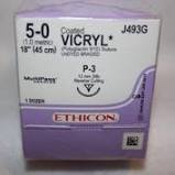 Suture with Needle Coated Vicryl™ Absorbable Undyed Braided Size 5-0 18 Inch Suture 1-Needle 13 mm 3/8 Circle Precision Point Reverse Cutting Needle Ethicon J493G 12/BX Sutures Ethicon 