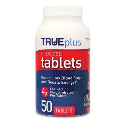 TRUEplus™ Glucose Supplement 50 per Bottle Chewable Tablet Raspberry Flavor, 50/BT
